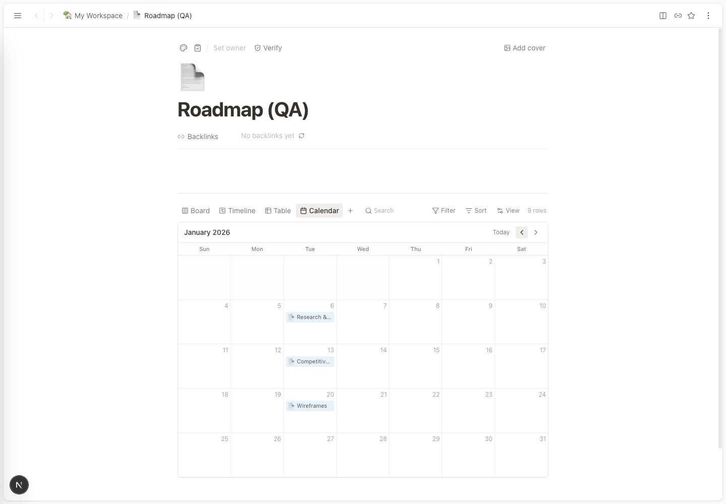 An OpenBook database calendar view